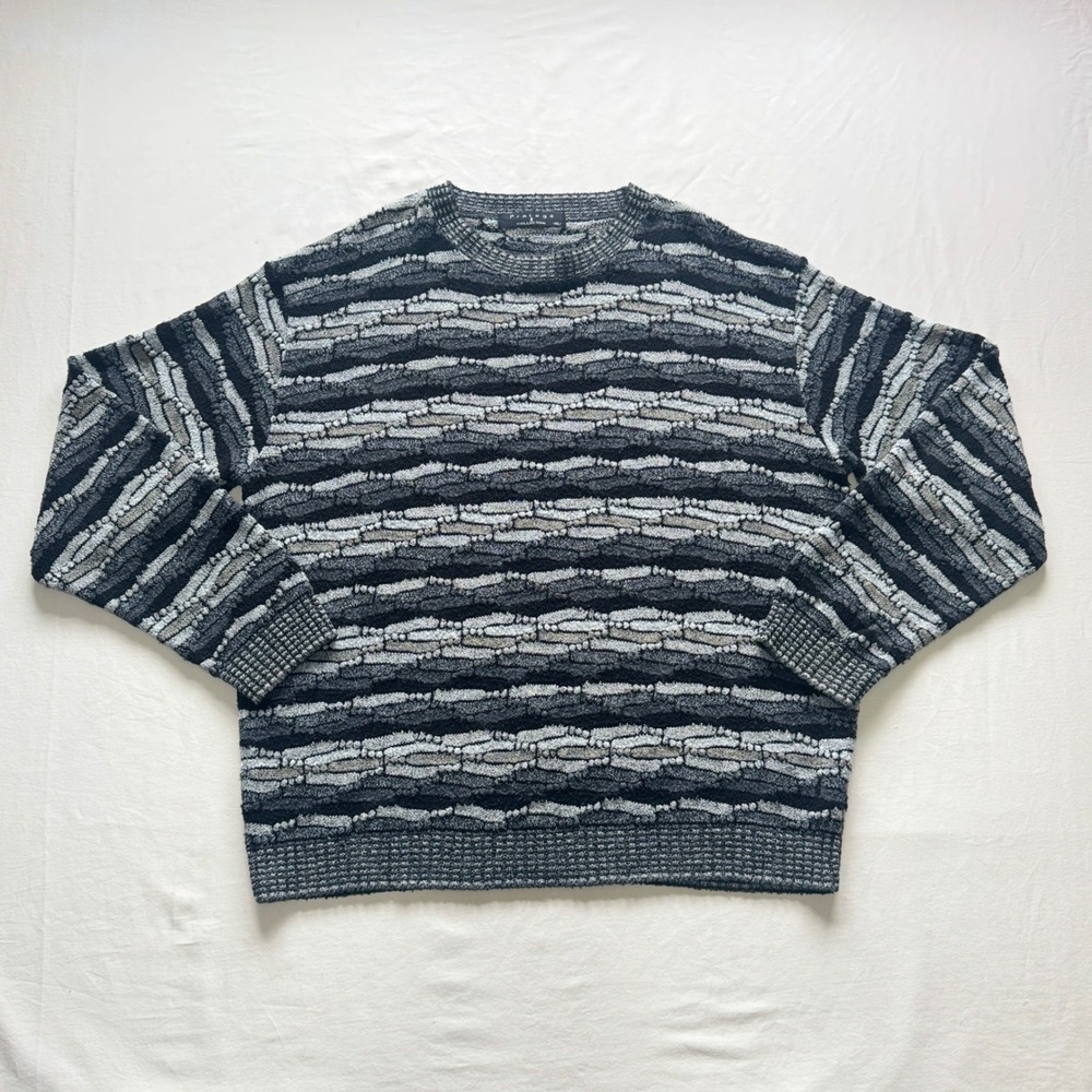 Vintage 90s 3D Knit Sweater Men XL Grey Black Coogi Style Made in USA Protege
